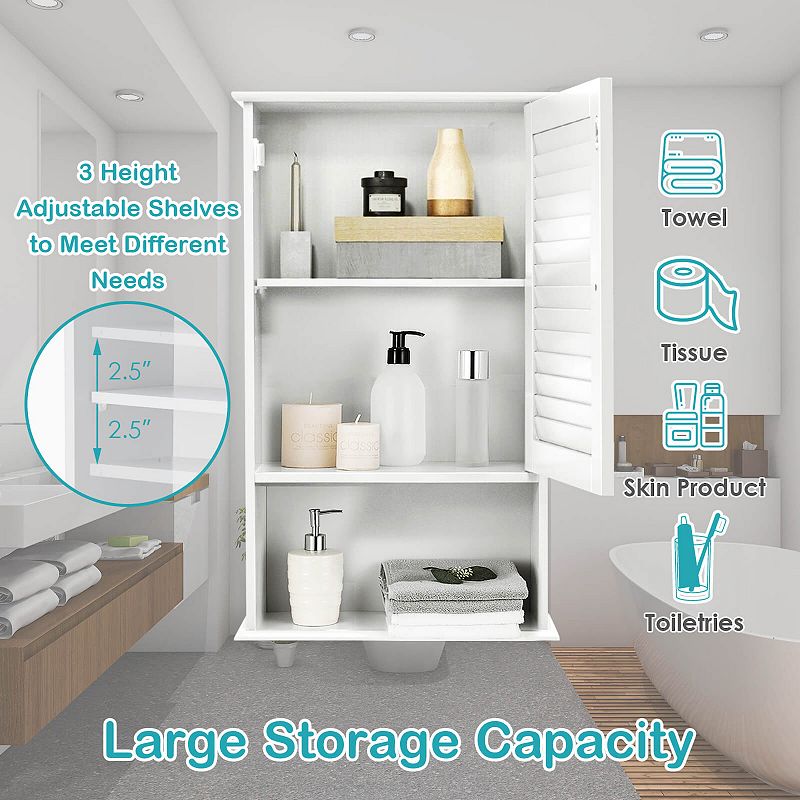 Bathroom Wall Mount Storage Cabinet Single Door with Height Adjustable Shelf