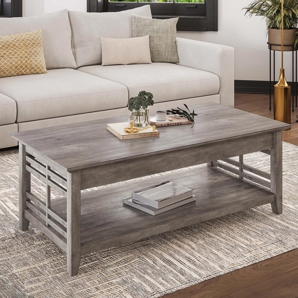 Modern Wood Coffee Table with Storage Shelf Two Tier Rectangular Stylish Decor for Living Room - as picture