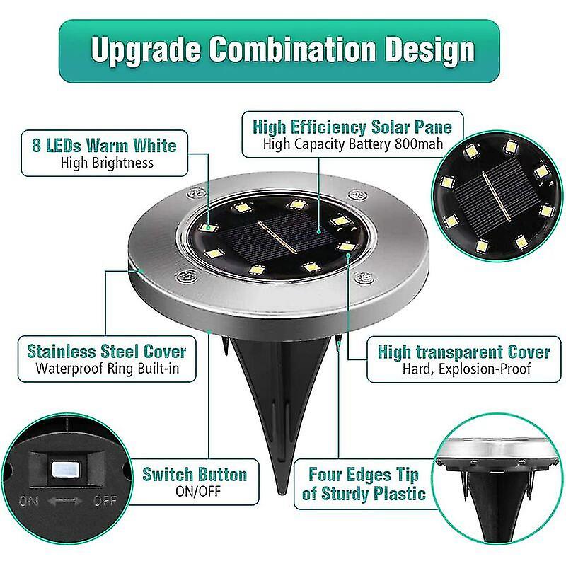 Pack Solar Light Outdoor， Solar Powered Ground Light， Ip65 Waterproof 8 Led Cool White 6000k Solar Lights Recessed Spotlight For Path Patio Yard Drive