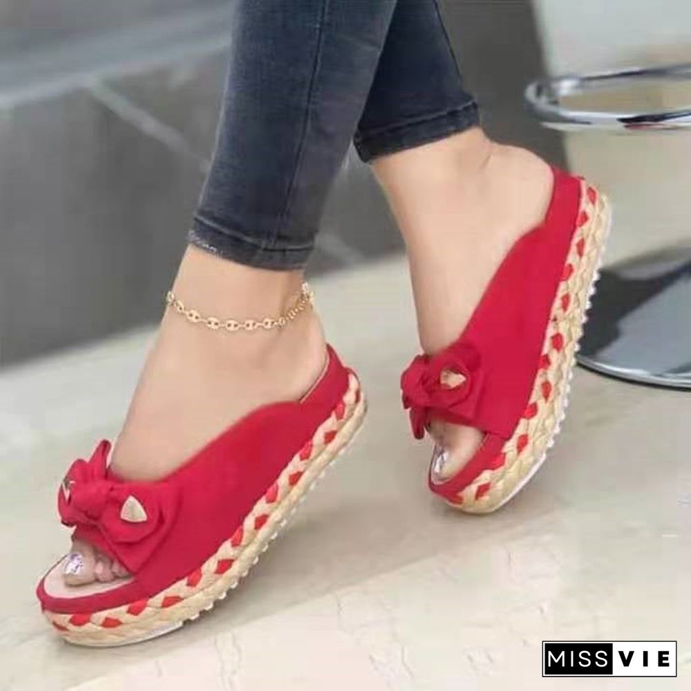 Women's Summer Fashion Casual Bowknot Thick Sole Flat Beach Sandals