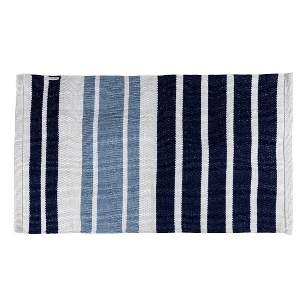 Foreside Home amp Garden 2 x27 x3 x27 Cabana Striped Hand Woven Indoor Outdoor Rug Navy