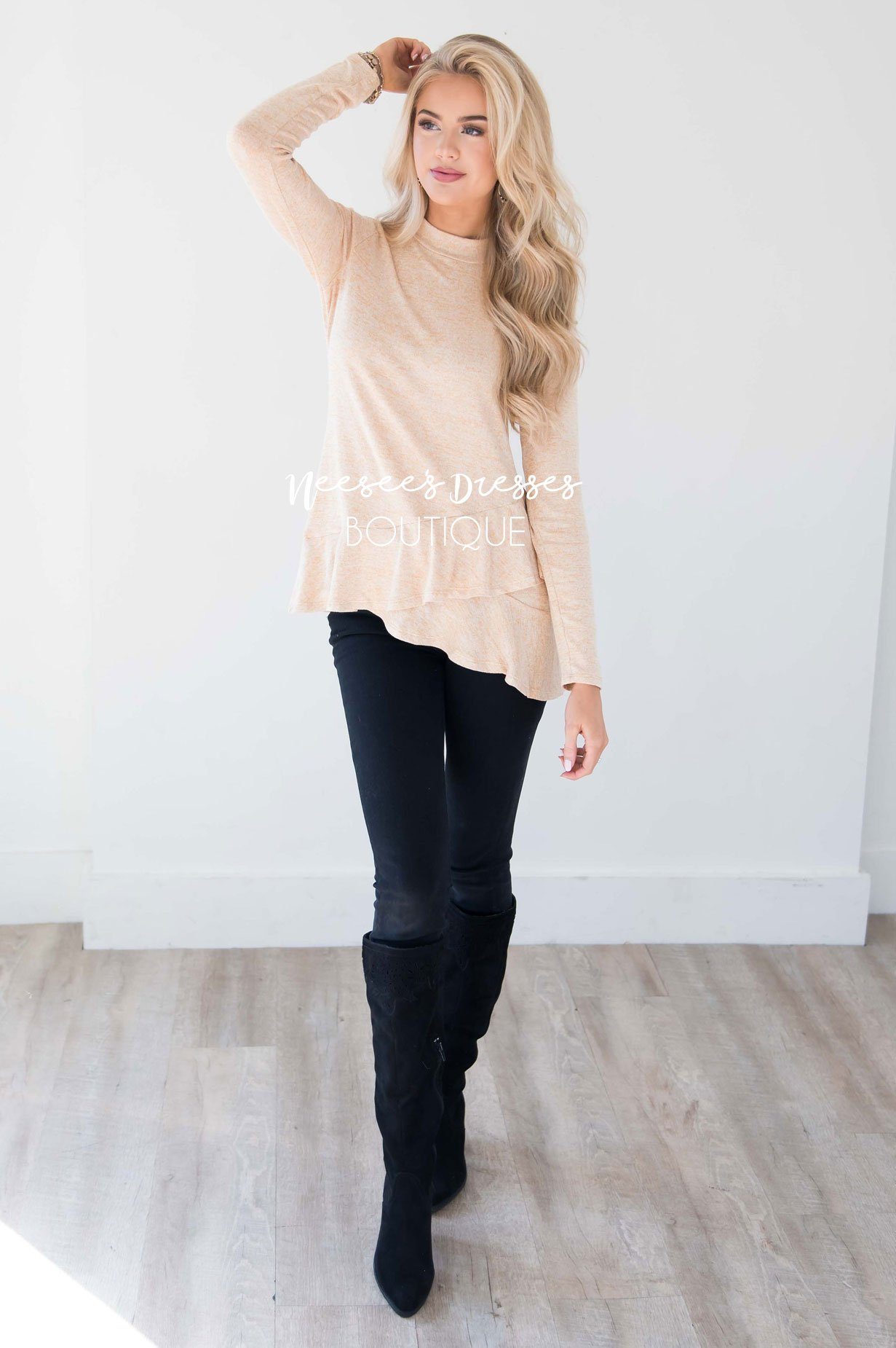 Heather Mustard Double Ruffle Hem Sweater