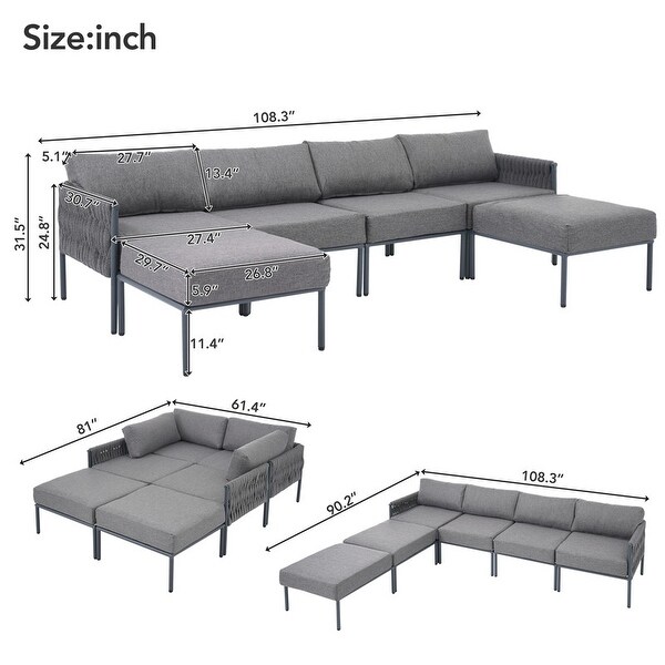 6Pieces Aluminum Patio Furniture Set，Outdoor Conversation Set with Cushions