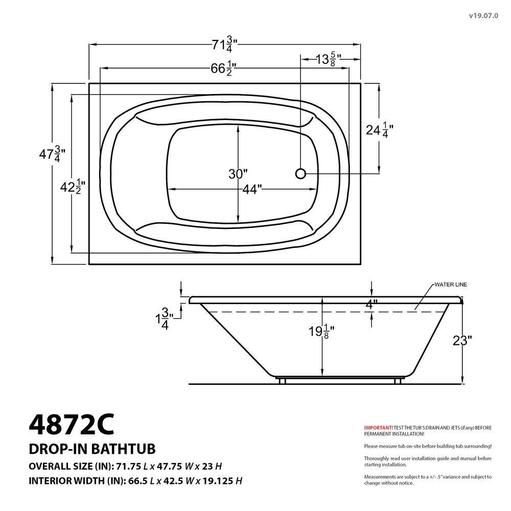 Universal Tubs Peridot 6 ft. Acrylic Rectangular Drop-in Whirlpool Air Bathtub in White HD4872CDR