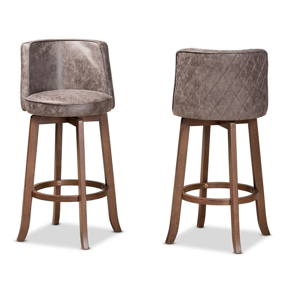 Adams Transitional Upholstered and Walnut Wood 2 PC Bar Stool Set