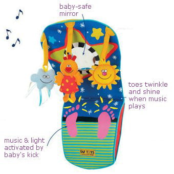 Taf Toys Toe Time Infant Car Seat Toy， Kick and Play Activity Center with Music， Lights， Mirror， and Jingling Toys， Fun Travel Baby Toy for Rear Car Seat， Easier Drive with Newborns， Babies