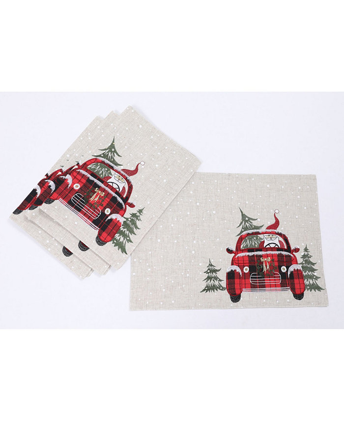 Manor Luxe Santa Claus Riding on Car Christmas Placemats 14 x 20 Set of 4