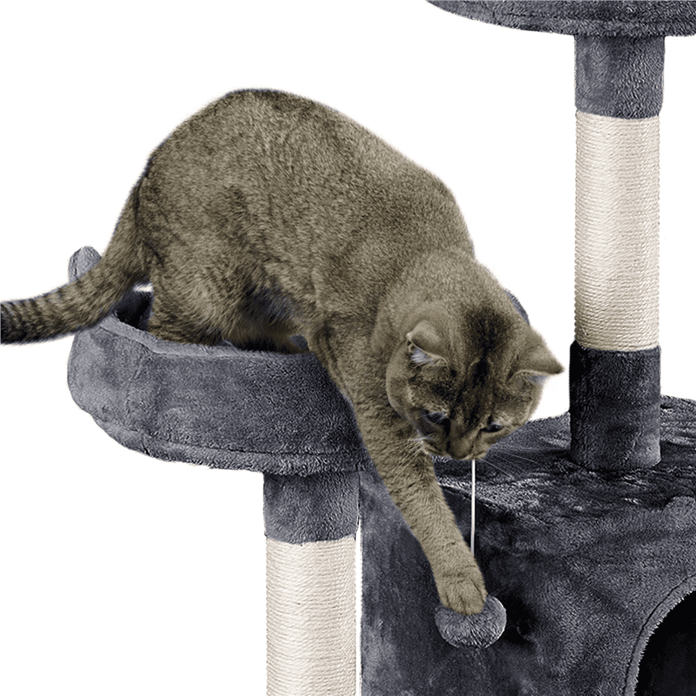 SMILE MART 70.5″H Multi Level Cat Tower Tree with 2 Condos and 2 Foam-Padded Perches for Medium/Large Cats， Light Gray