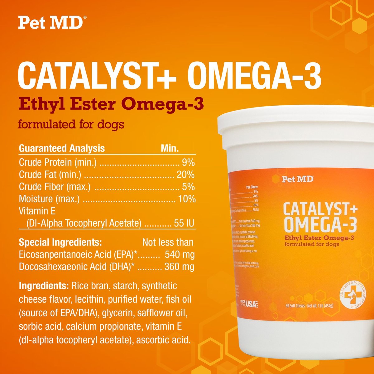 Pet MD Catalyst + Ethyl Ester Omega-3 Chews Dog Supplement， 60 Count