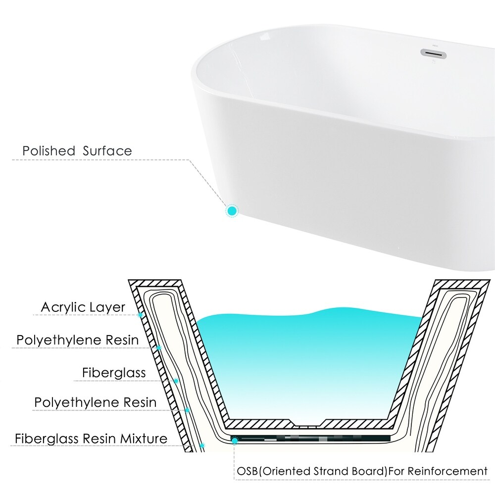 Small Classic Oval Shape Acrylic Soaking Bathtub