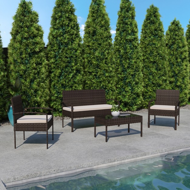 Flash Furniture Aransas Series 4 Piece Patio Set With Steel Frame And Cushions