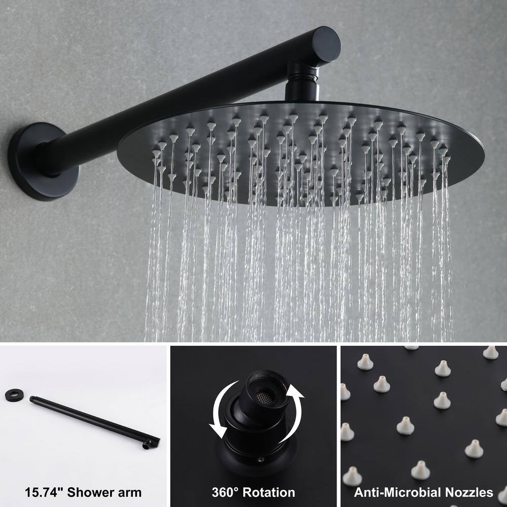 WATWAT Dowell 5-Spray 10 in. Shower Head Wall Mount Fixed and Handheld Shower Head 2.5 GPM in Matte Black SMDJE0522HSDP11B