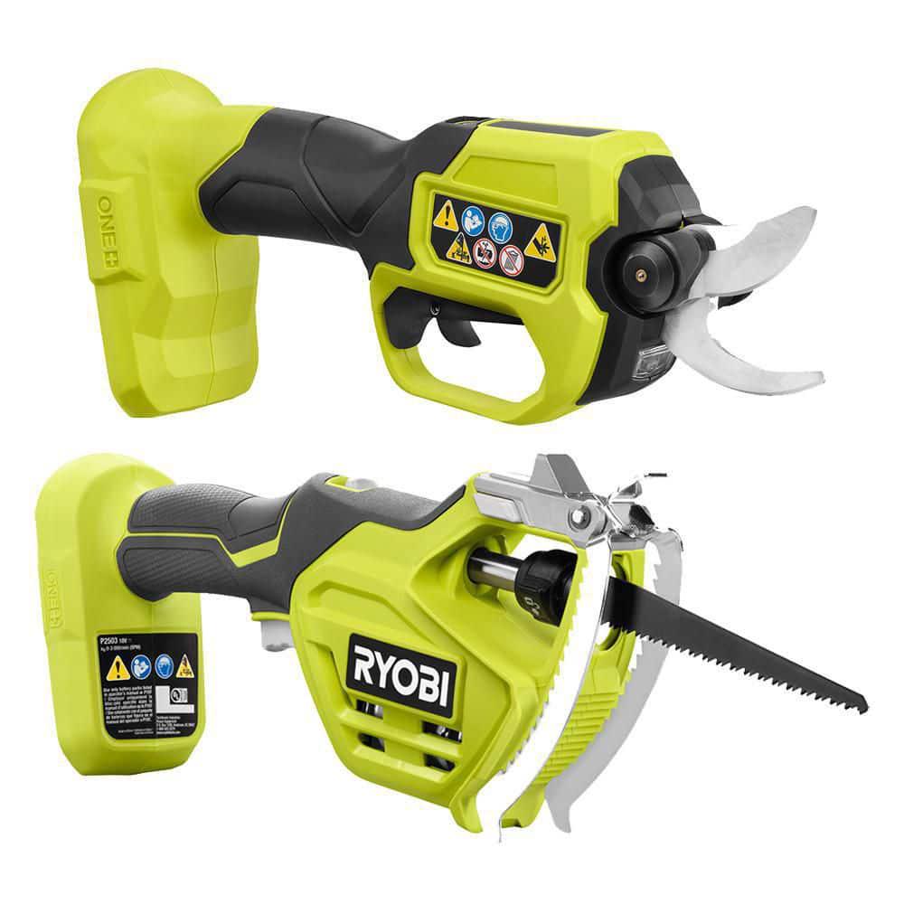 RYOBI ONE HP 18V Brushless Cordless Pruner and Cordless Pruning Reciprocating Saw with 20 Ah Battery and Charger