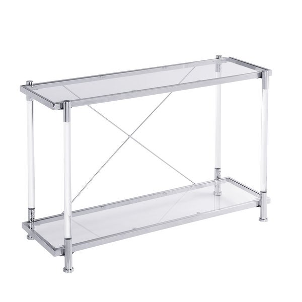 Modern Acrylic Glass Console Table with Storage Shelf Plant Side Table for Hallway， Foyer， Living Room