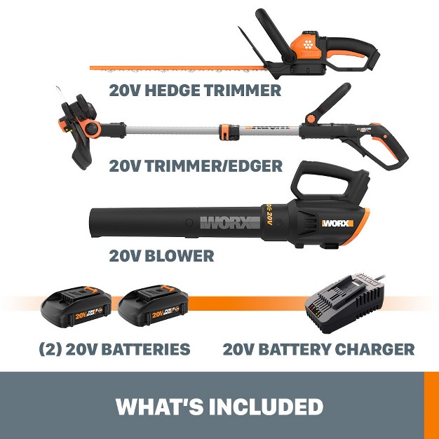 Worx Wg931 Power Share 20v Cordless Grass Trimmer Hedge Trimmer amp Blower Combo batteries And Charger Included