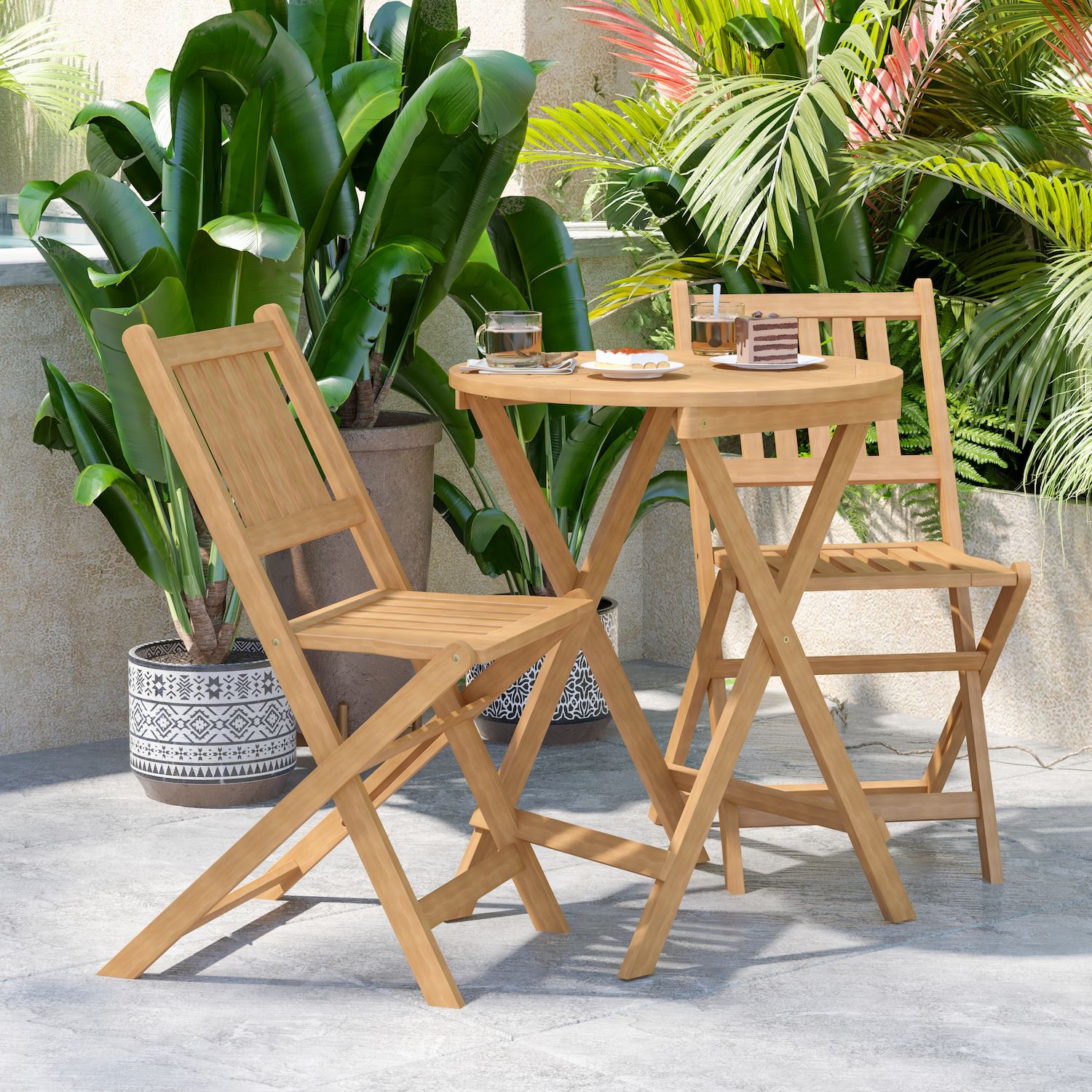 Flash Furniture Martindale Indoor / Outdoor Folding Patio Bistro Slatted Table and Chairs 3-piece Set