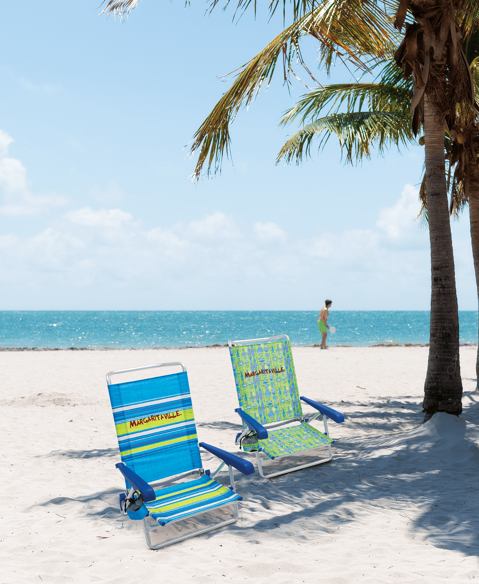 Margaritaville 5 Position Anodized Aluminum Beach Chair - Blue Stripe