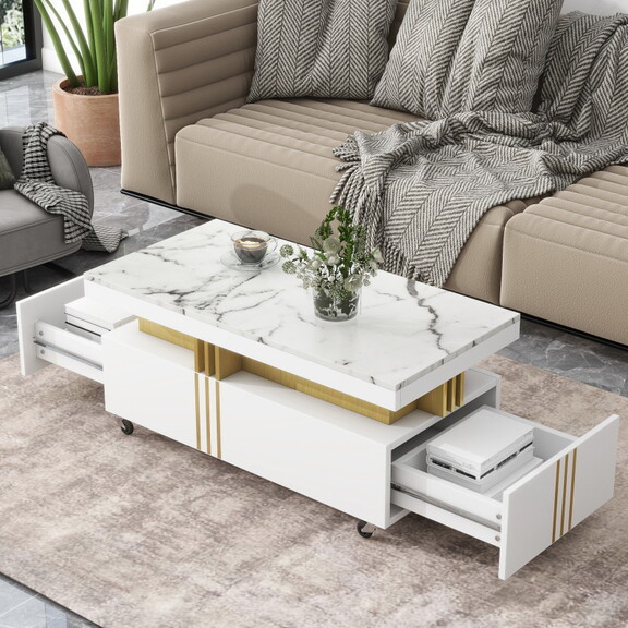 ON TREND Contemporary Coffee Table with Faux Marbl...