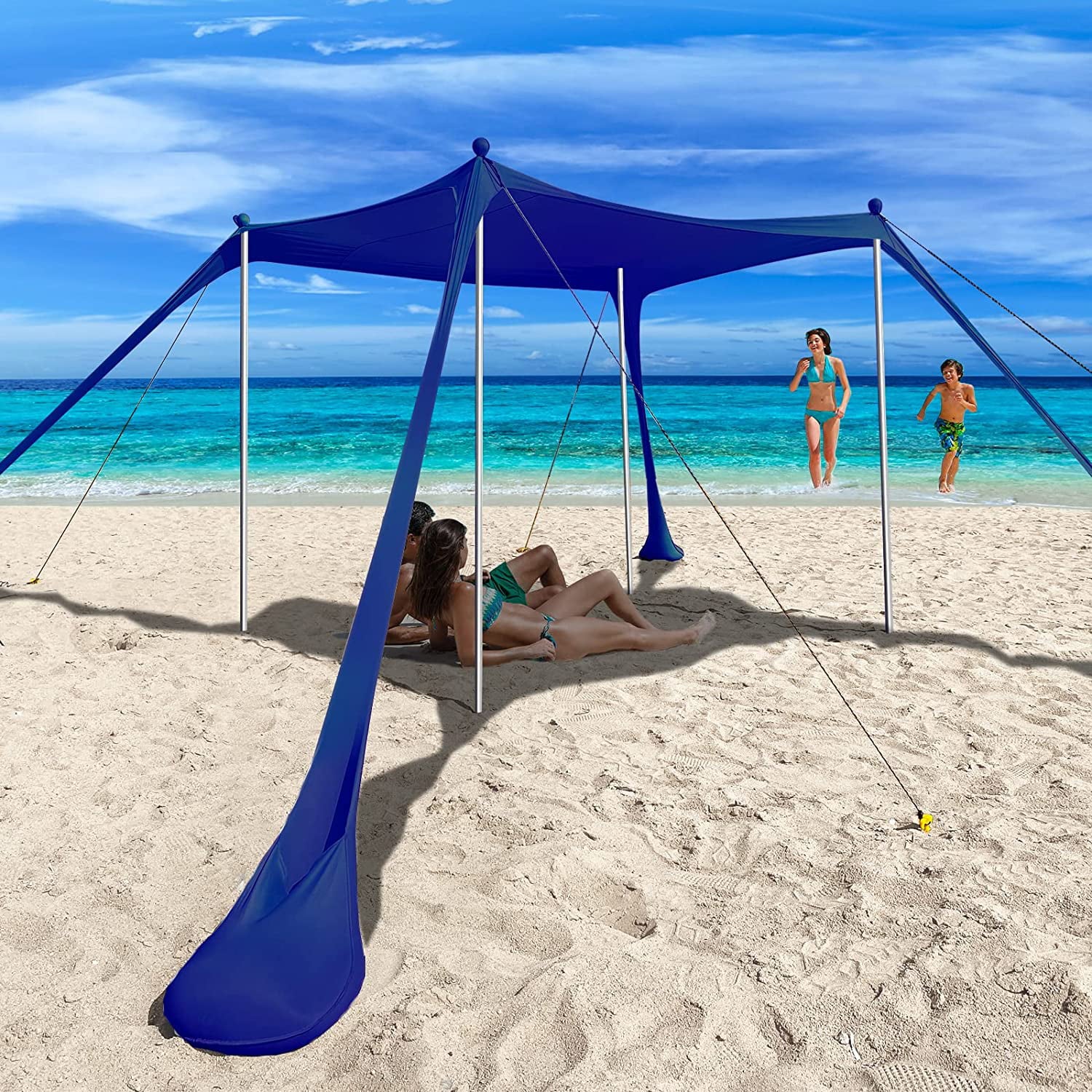 Beach Shade Canopy UPF50+ Portable Windproof Beach Tent Pop Up Sun Shelter with Anti-Wind Ropes and Carrying Bag for Camping， Fishing， Backyard， Picnics(10x10FT)