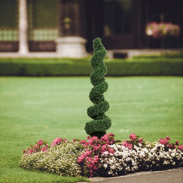 58 Spiral Boxwood Topiary Tree in Black Planter Pot by Floral Home