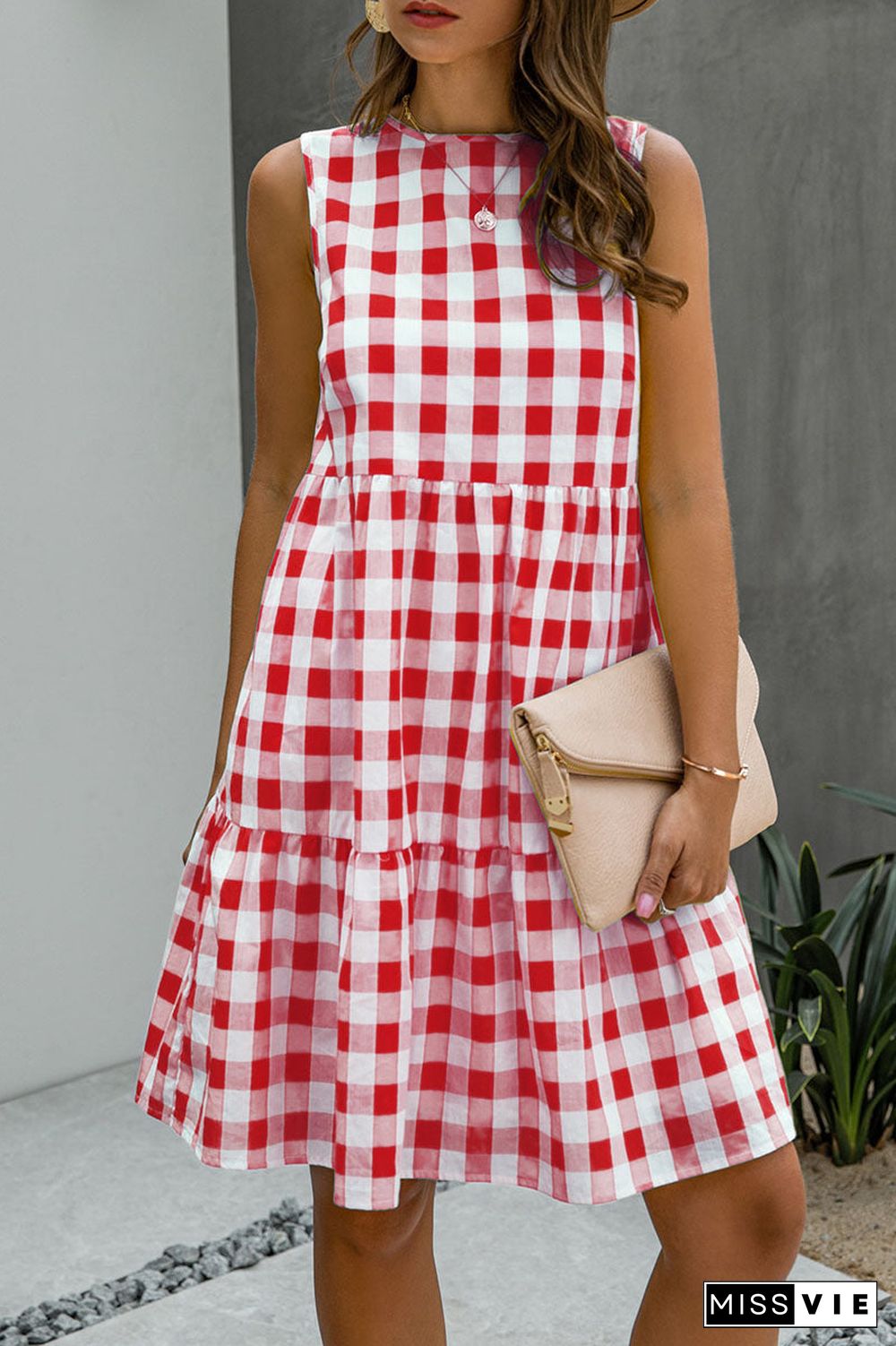 Fashion Street Plaid O Neck Princess Midi Dresses(3 Colors)