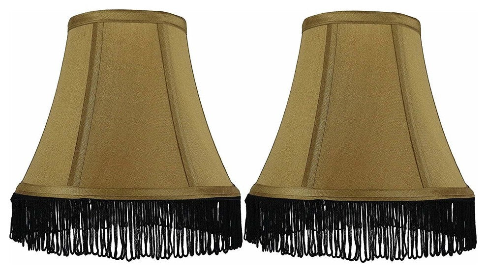 Urbanest Gold With Black Fringe Silk Bell Chandelier Lamp Shade， 3x6x5