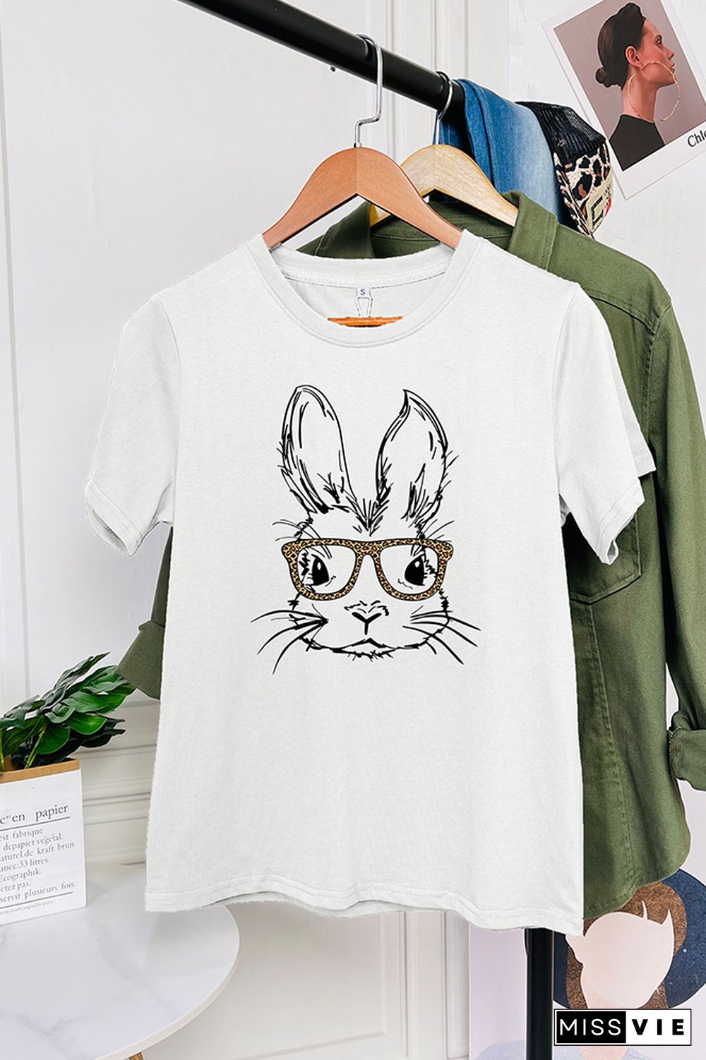 Easter Bunny With Glasses Short Sleeve Graphic Tee Wholesale