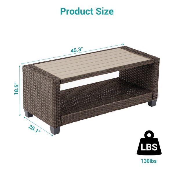 BONOSUKI Outdoor PE Rattan Side Table，Rectangular Coffee HIPS Tabletop