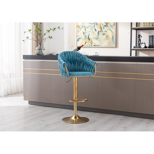 Velvet Adjustable Height Swivel Bar Stools with Metal Footrest