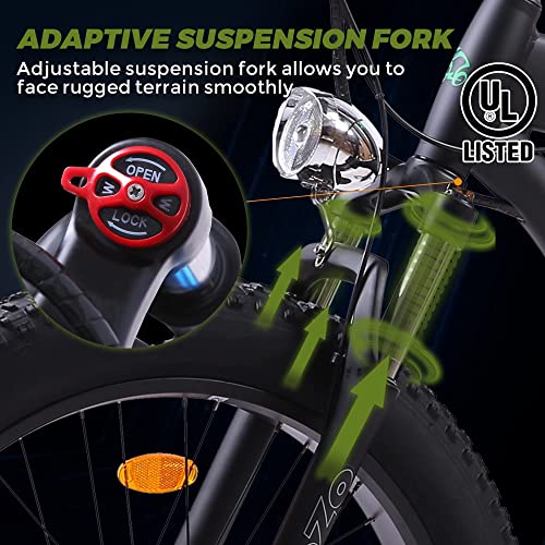 750W Electric Bike 26′′ Fat Tire Adult Electric Bicycles 48V 13AH Removable Lithium Battery Ebike with Suspension Fork Aluminium Frame Beach Snow Mountain E-Bike for Adults