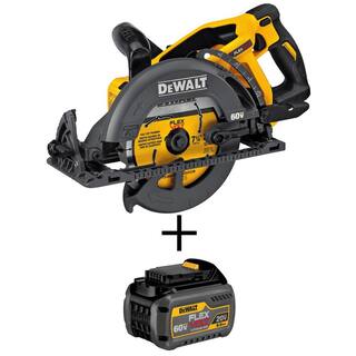 DW FLEXVOLT 60V MAX Cordless Brushless 7-14 in. Wormdrive Style Circular Saw and (1) FLEXVOLT 6.0Ah Battery DCS577W606