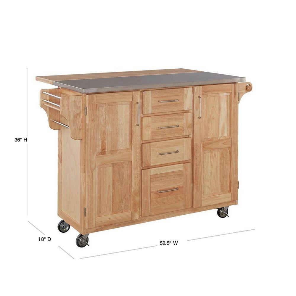 HOMESTYLES Natural Wood Kitchen Cart with Stainless Top and Breakfast Bar 5086-95