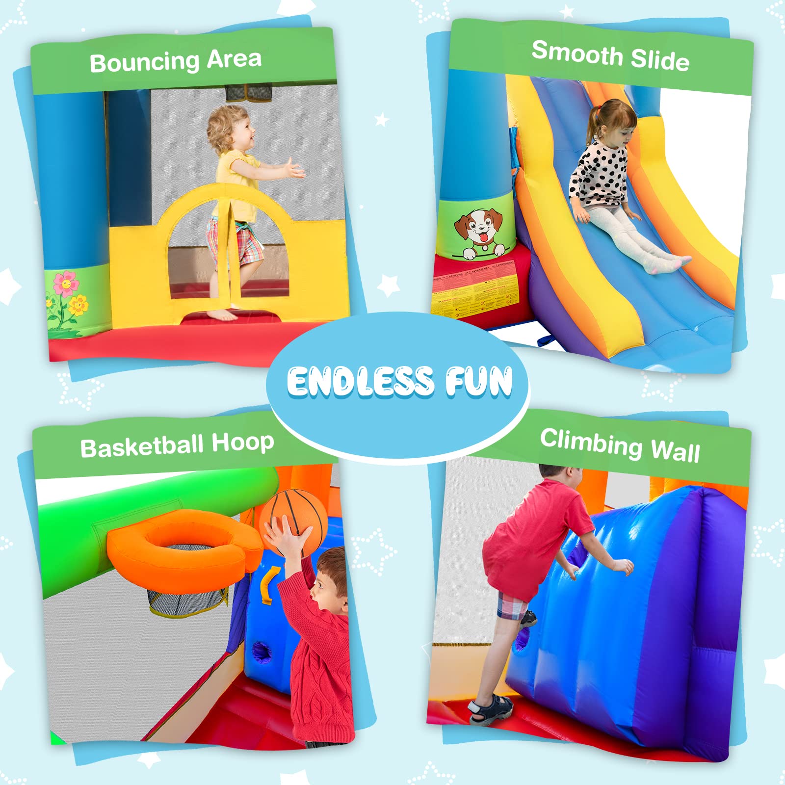 BOUNTECH Inflatable Bounce House, Kids Bouncer with Large Jumping Area (Without Blower)