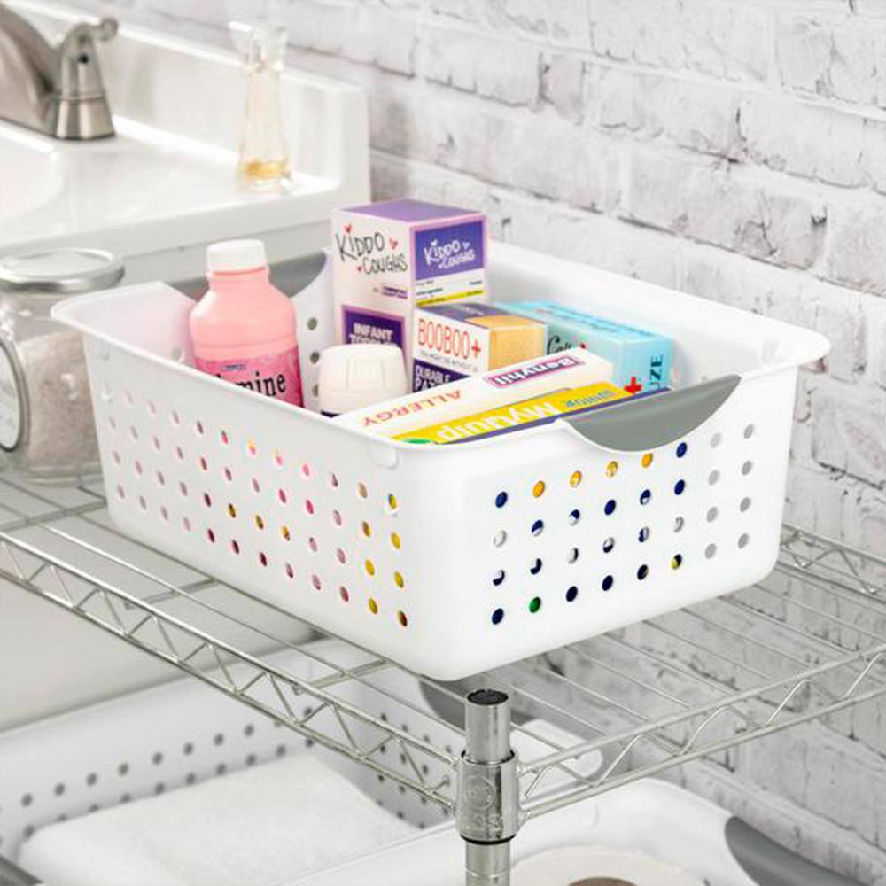 Sterilite Medium Ultra Plastic 3.0 Gal. Storage Bin Organizer Basket in White (12-Pack) 12 x 16248006