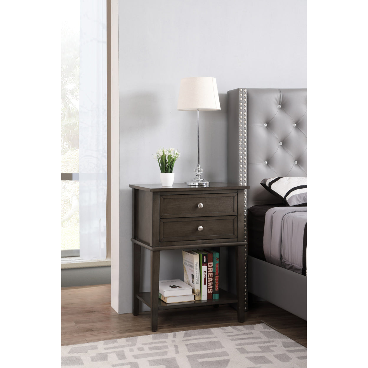 Newton 2-Drawer Gray Nightstand (28