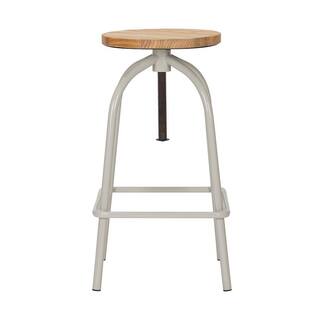 StyleWell Riverbed Beige Adjustable Backless Counter Stool with Wood Swivel Seat RW811-RVB