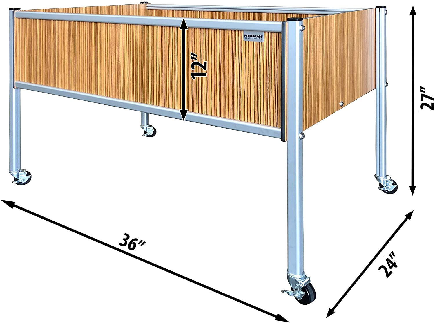 Foreman Garden Bed Planter Box Kit 36" Lx24 Wx27 H Premium HPL Plastic Wood Grain (Zebrano) Anodized Aluminum Outdoor Indoor with Lockable Caster Wheels Made in The USA