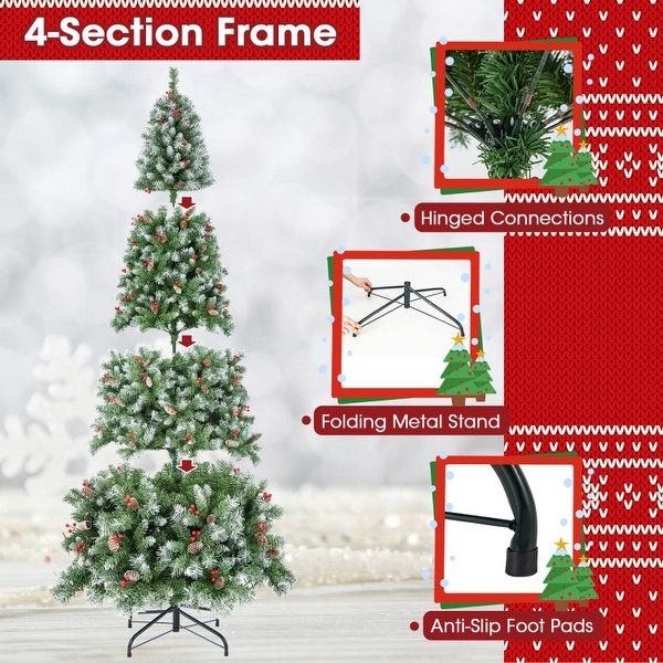 Holiday Hinged Christmas Tree with PVC Branch Tips，Warm White LED Lights