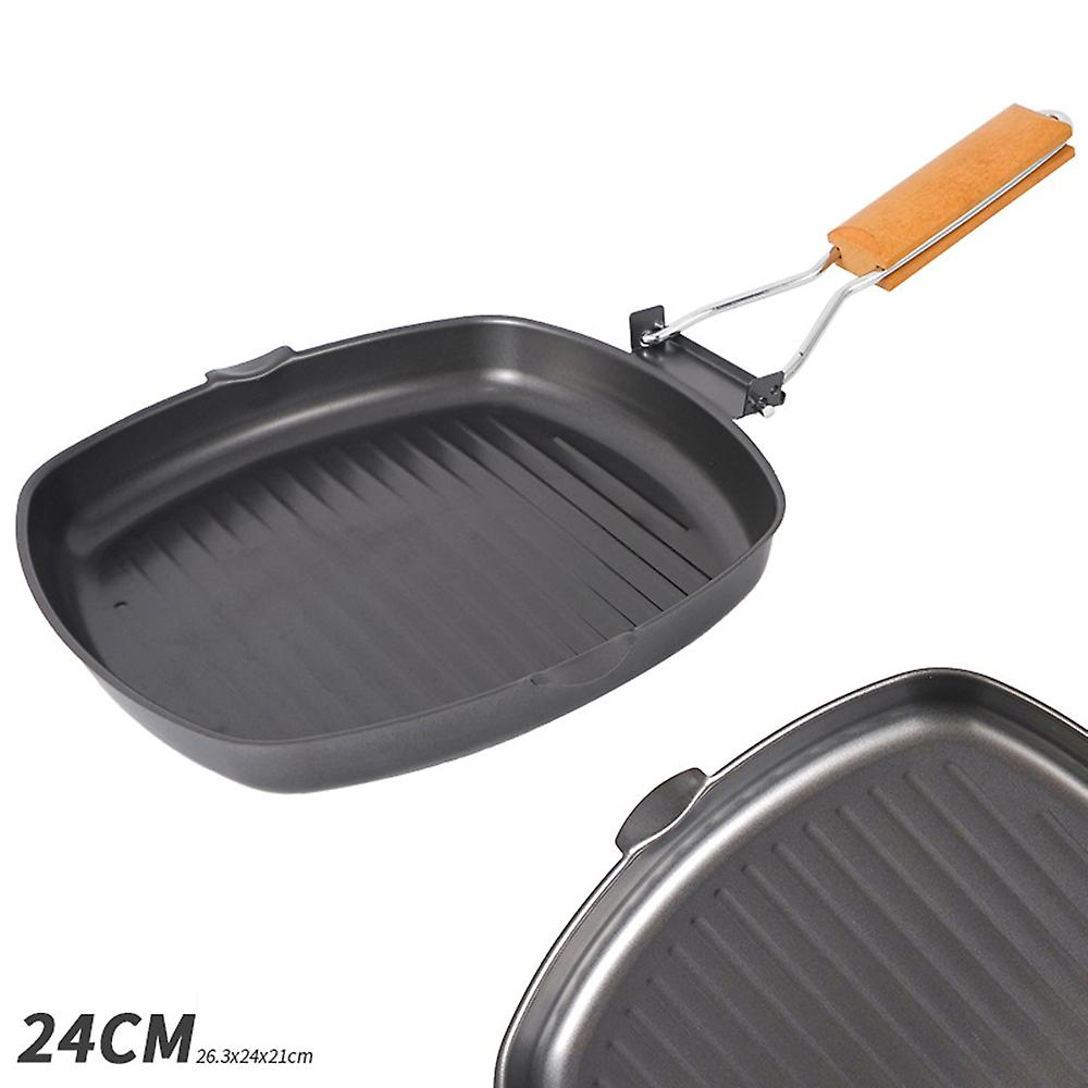 Outdoor Camping Frying Pan Ultralight Iron Steak Pot With Foldable Handle Cooking Tableware White