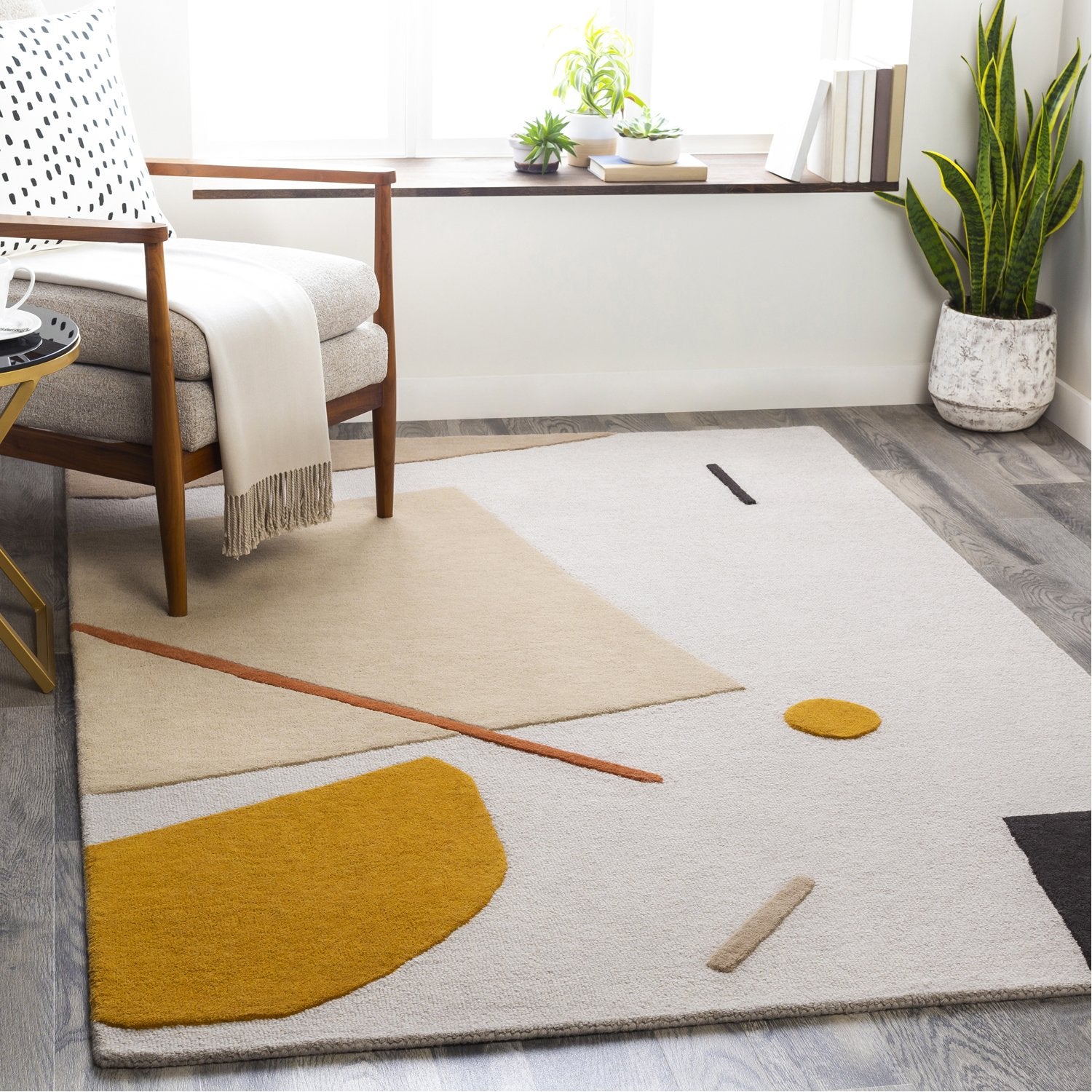 Emma Hand Tufted Rug in Burnt Orange, Mustard, Khaki, Black, Camel, Light Gray