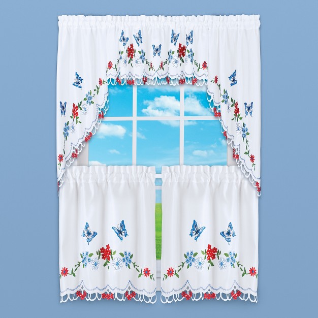 Collections Etc Americana Butterfly And Cutout Border Curtain Tier Set