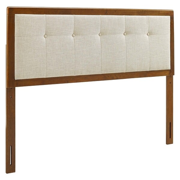 Marlin Traditional Beige Fabric Button Tufted King Walnut Wooden Headboard - - 32158006