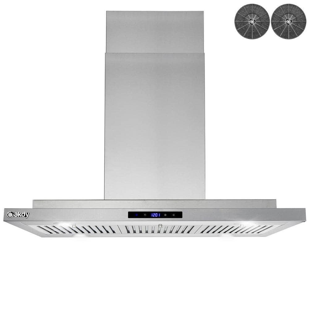 AKDY 36 in 350 CFM Convertible Island Mount Range Hood with LED Lights in Stainless Steel Touch Control and Carbon Filters