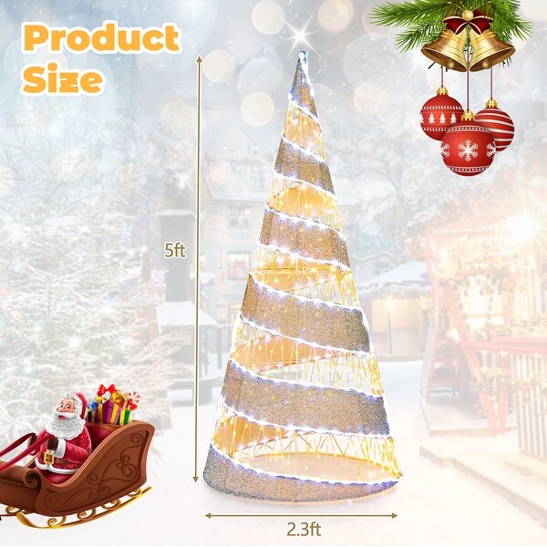 Costway 5FT Prelit Christmas Cone Tree with 300 Warm White and 250 Cold