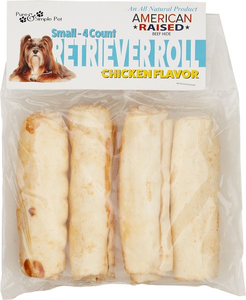 Pure and Simple Pet Chicken Flavored Rawhide Retriever Roll Dog Treat， Small