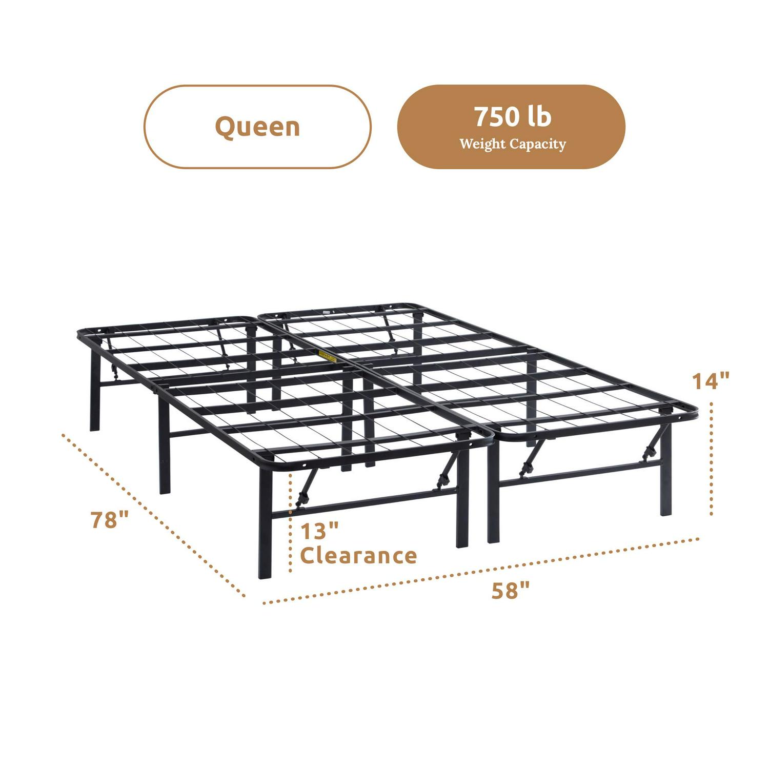 Rest Haven 14 Black Steel Platform Bed Frame， Queen