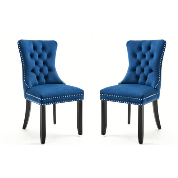 High-end Tufted Solid Wood Blue Dining Chair with Nailhead Trim 2 PCS