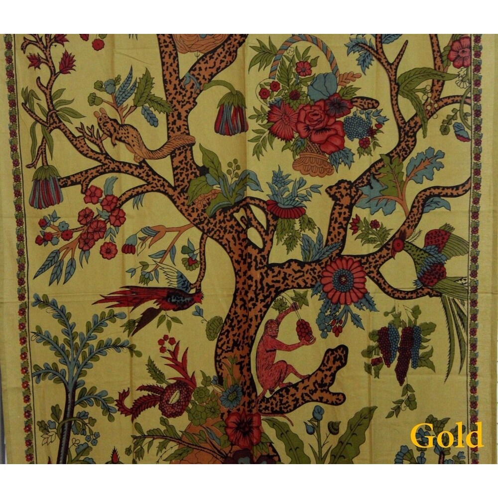 Handmade Cotton Tree of Life Tab Top Curtain Drape Panel   44 x 88 inches