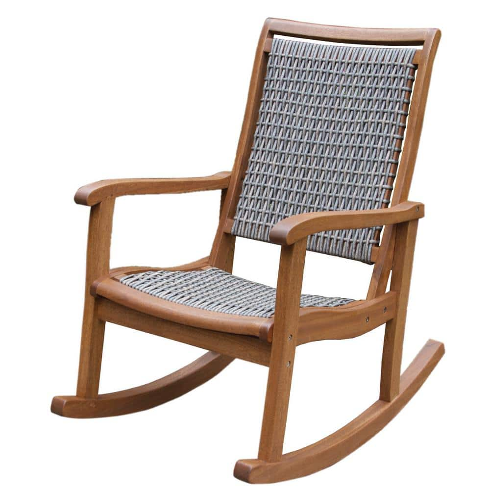 Outdoor Interiors Grey Wicker and Eucalyptus Outdoor Rocking Chair 21095RCG