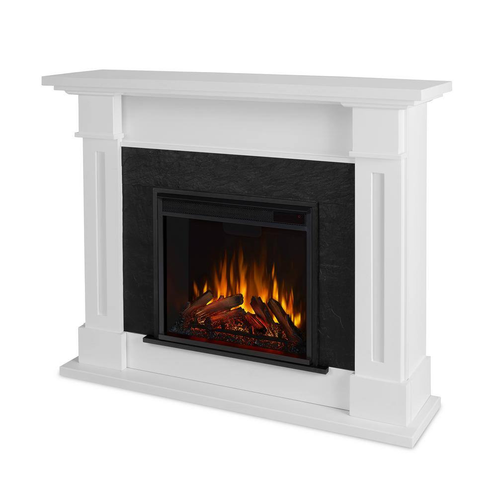 Real Flame Kipling 54 in. Freestanding Electric Fireplace in White with Faux Marble 6030E-WM